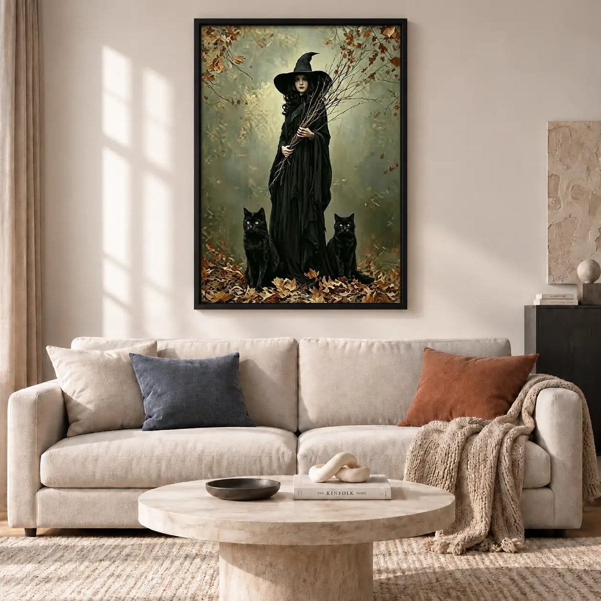 Witch and Black Cat in Autumn Forest Wall Art 2
