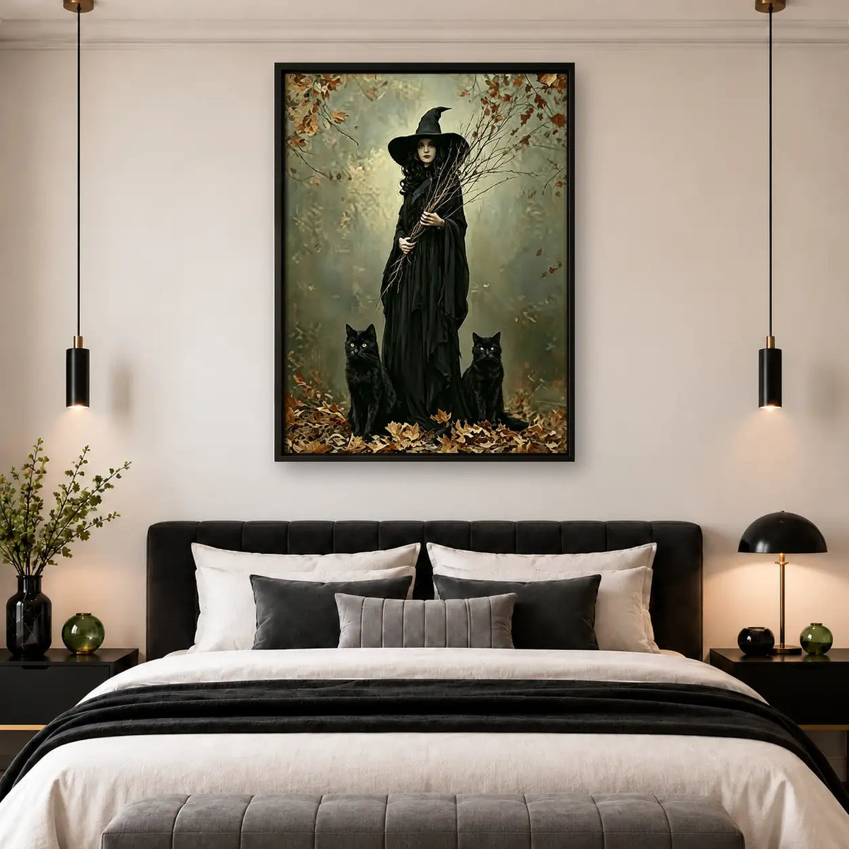 Witch and Black Cat in Autumn Forest Wall Art 4