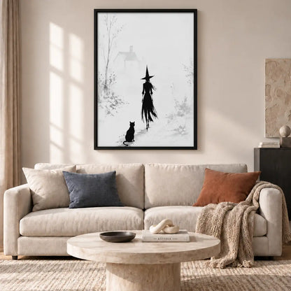 Witch and Black Cat Minimal Ink Wall Art 2