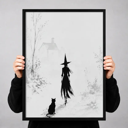 Witch and Black Cat Minimal Ink Wall Art 3