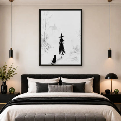 Witch and Black Cat Minimal Ink Wall Art 4