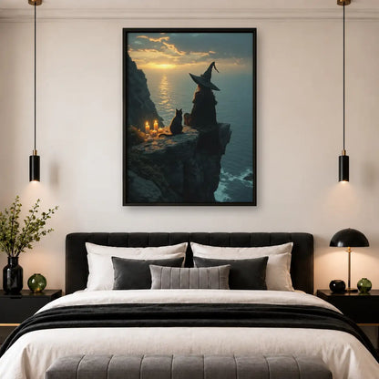 Witch and Black Cat on Coastal Cliff Wall Art 4