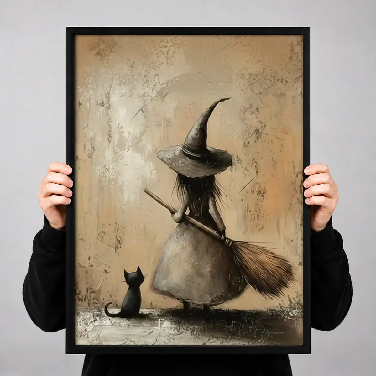 Witch and Black Cat Resting with Broom Wall Art 3
