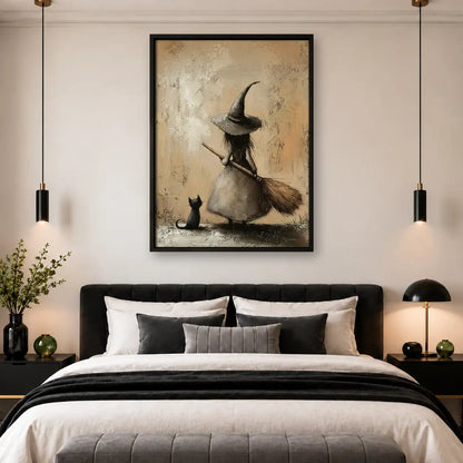 Witch and Black Cat Resting with Broom Wall Art 4