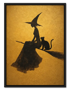 Witch and Cat Flying Silhouette Wall Art