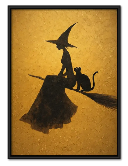 Witch and Cat Flying Silhouette Wall Art