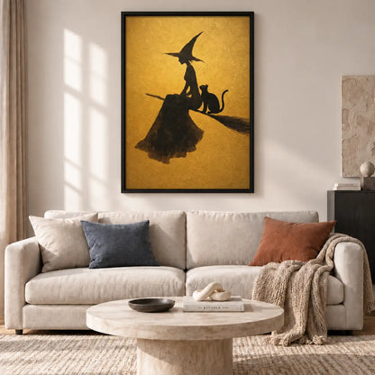 Witch and Cat Flying Silhouette Wall Art 2