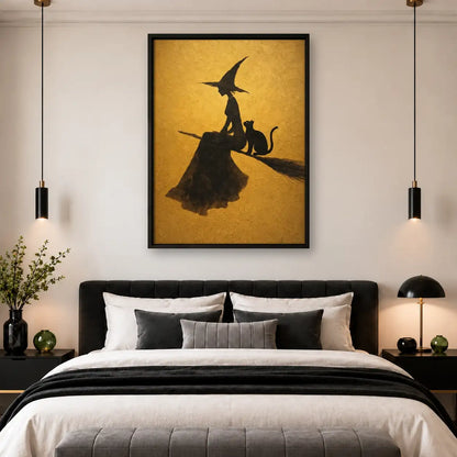 Witch and Cat Flying Silhouette Wall Art 4