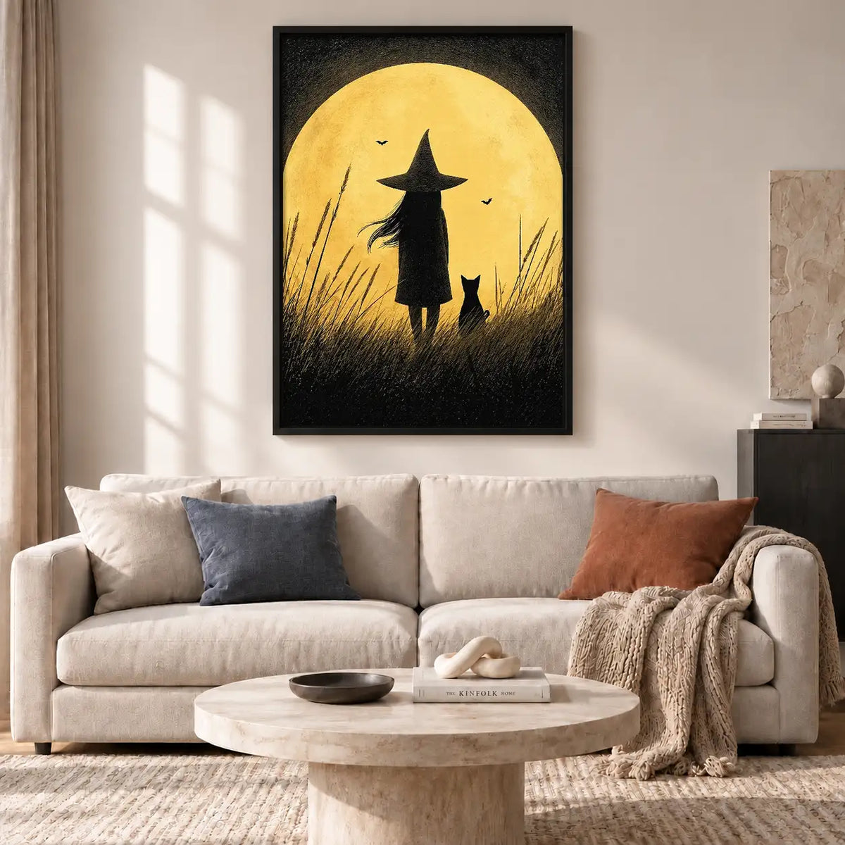 Witch and Cat Silhouetted Against Full Moon Wall Art 2