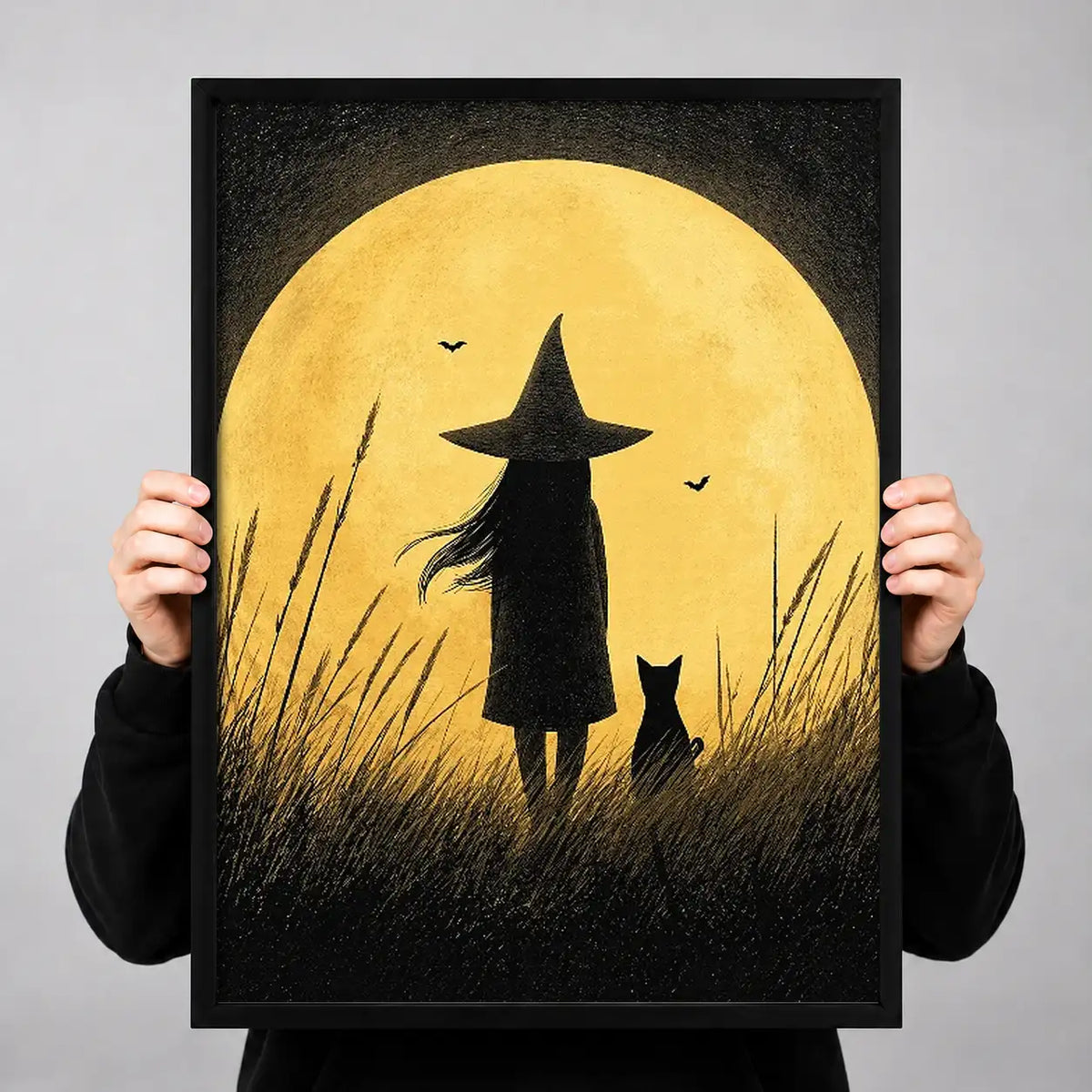 Witch and Cat Silhouetted Against Full Moon Wall Art 3