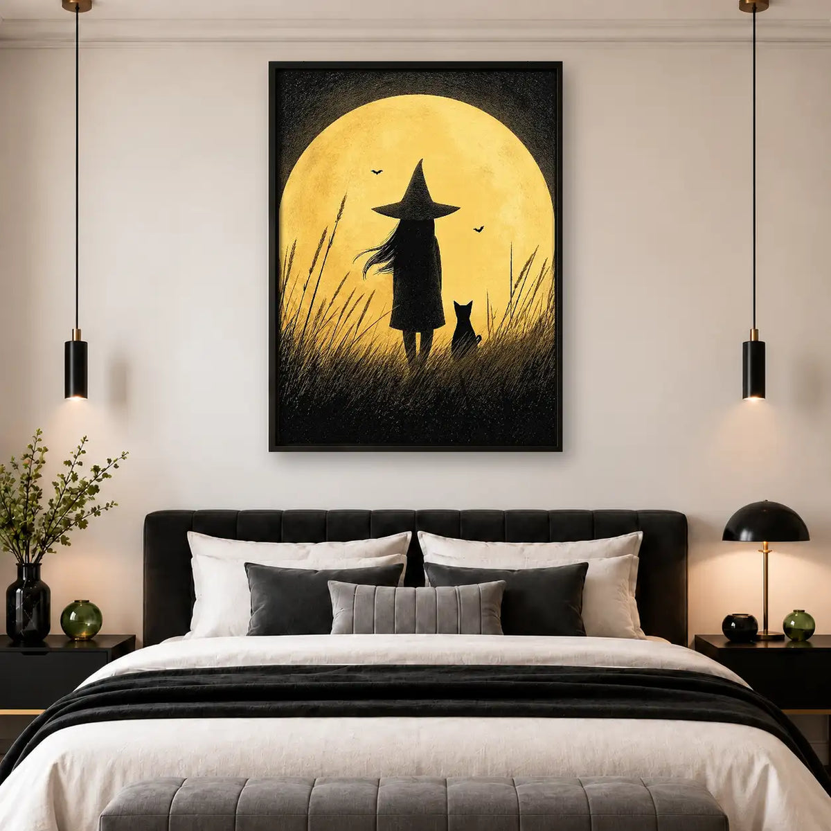 Witch and Cat Silhouetted Against Full Moon Wall Art 4