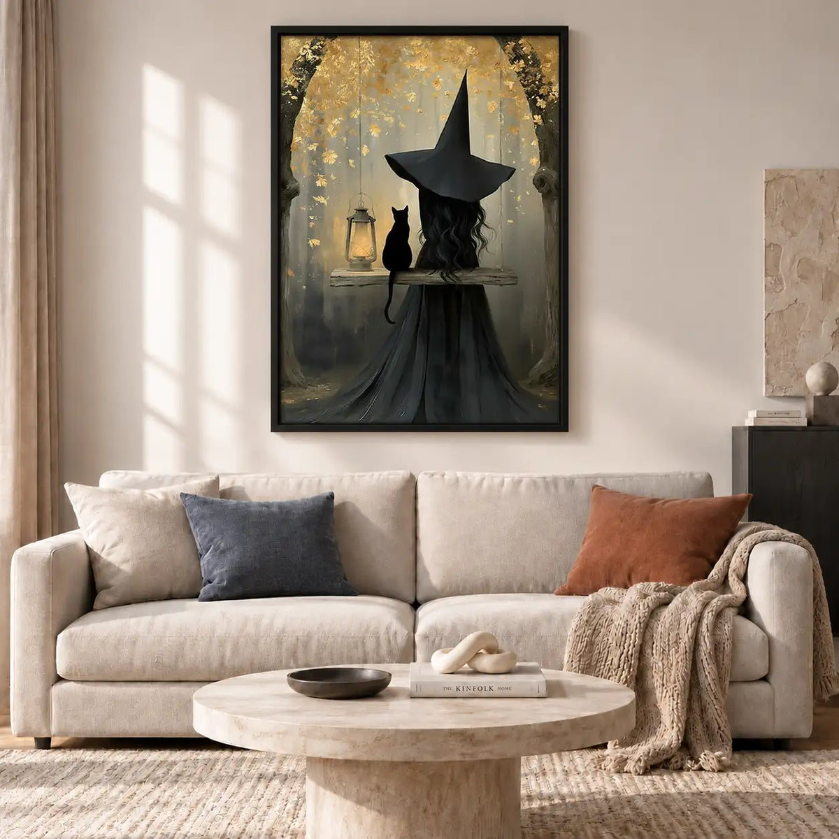 Witch and Cat Under Streetlamp Wall Art 2