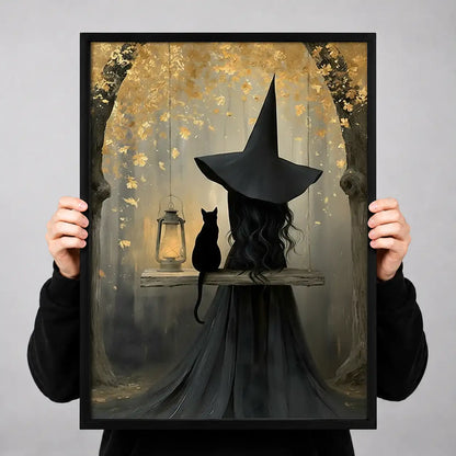 Witch and Cat Under Streetlamp Wall Art 3
