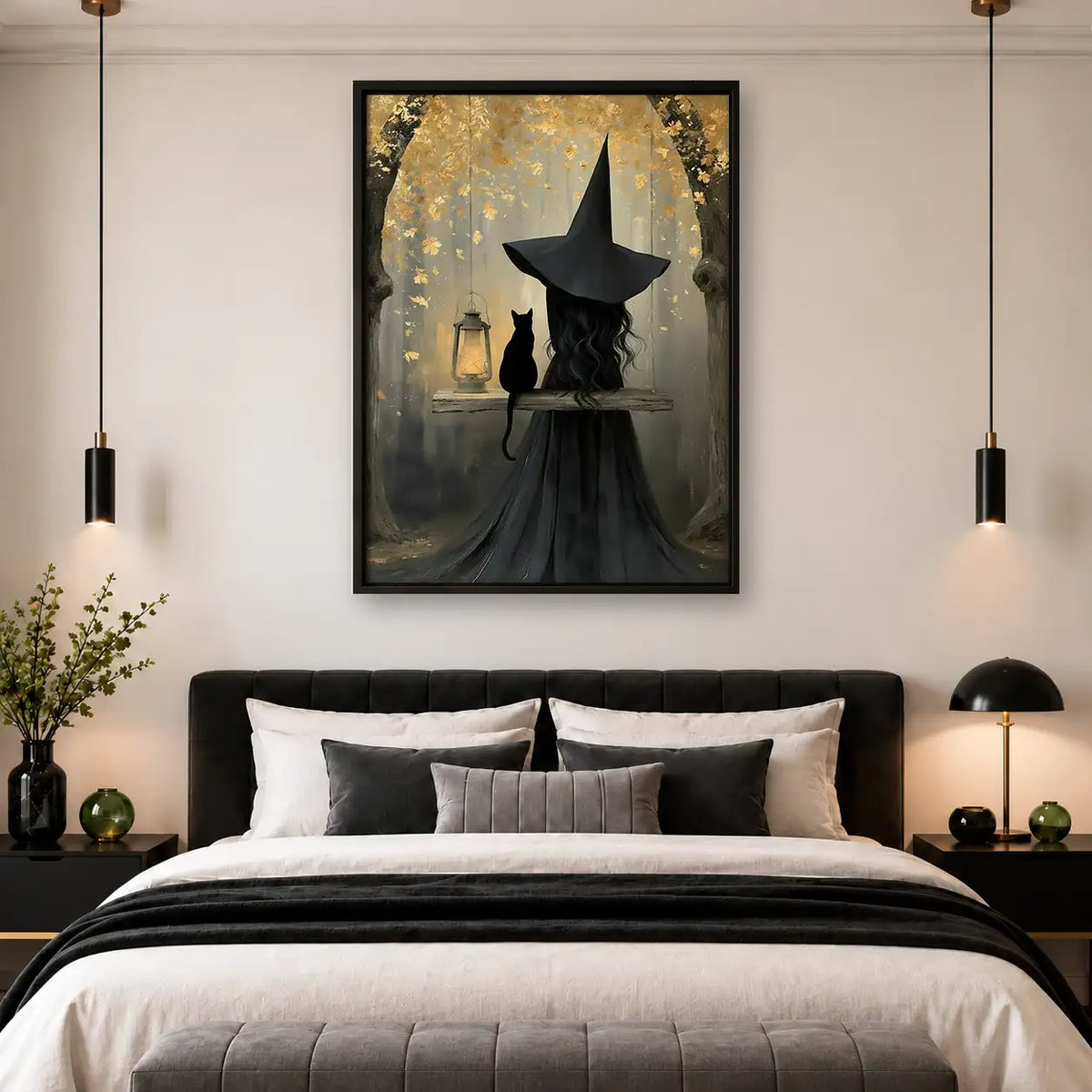 Witch and Cat Under Streetlamp Wall Art 4