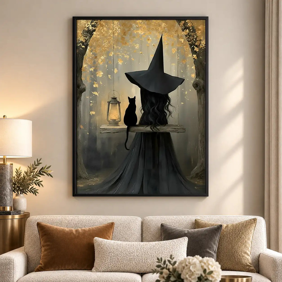 Witch and Cat Under Streetlamp Wall Art 5