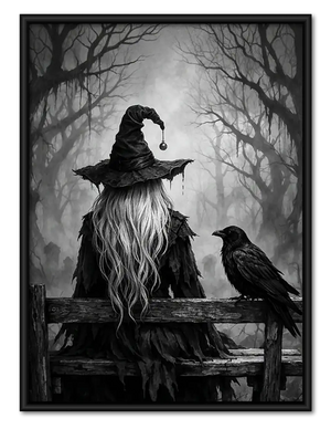 Witch and Raven on Forest Bench Wall Art