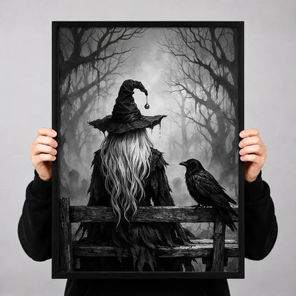 Witch and Raven on Forest Bench Wall Art 3