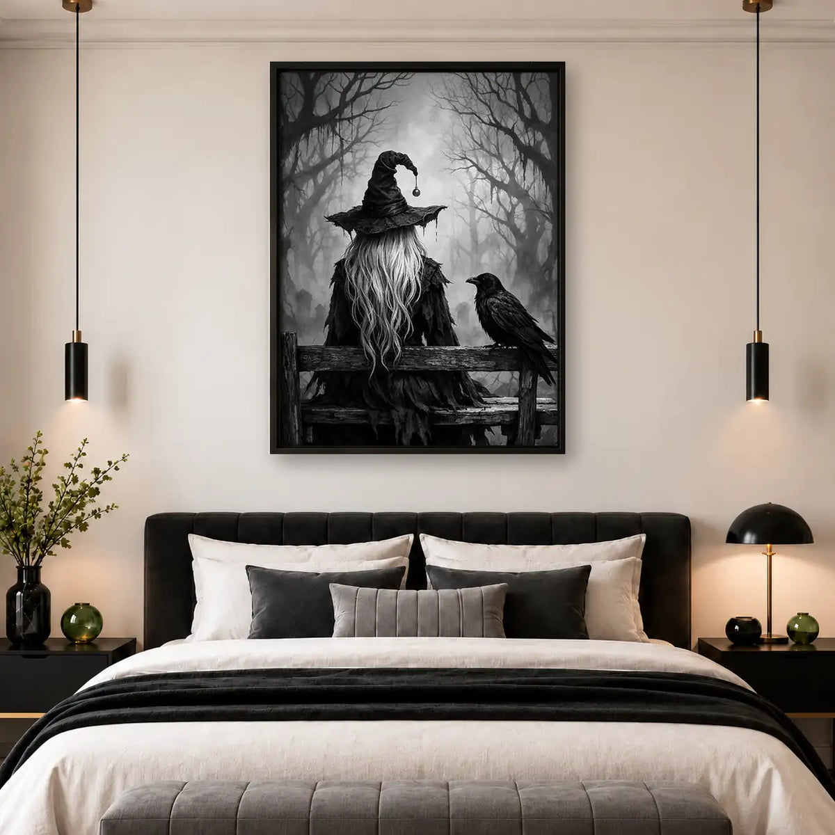 Witch and Raven on Forest Bench Wall Art 4