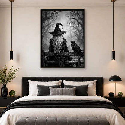 Witch and Raven on Forest Bench Wall Art 4