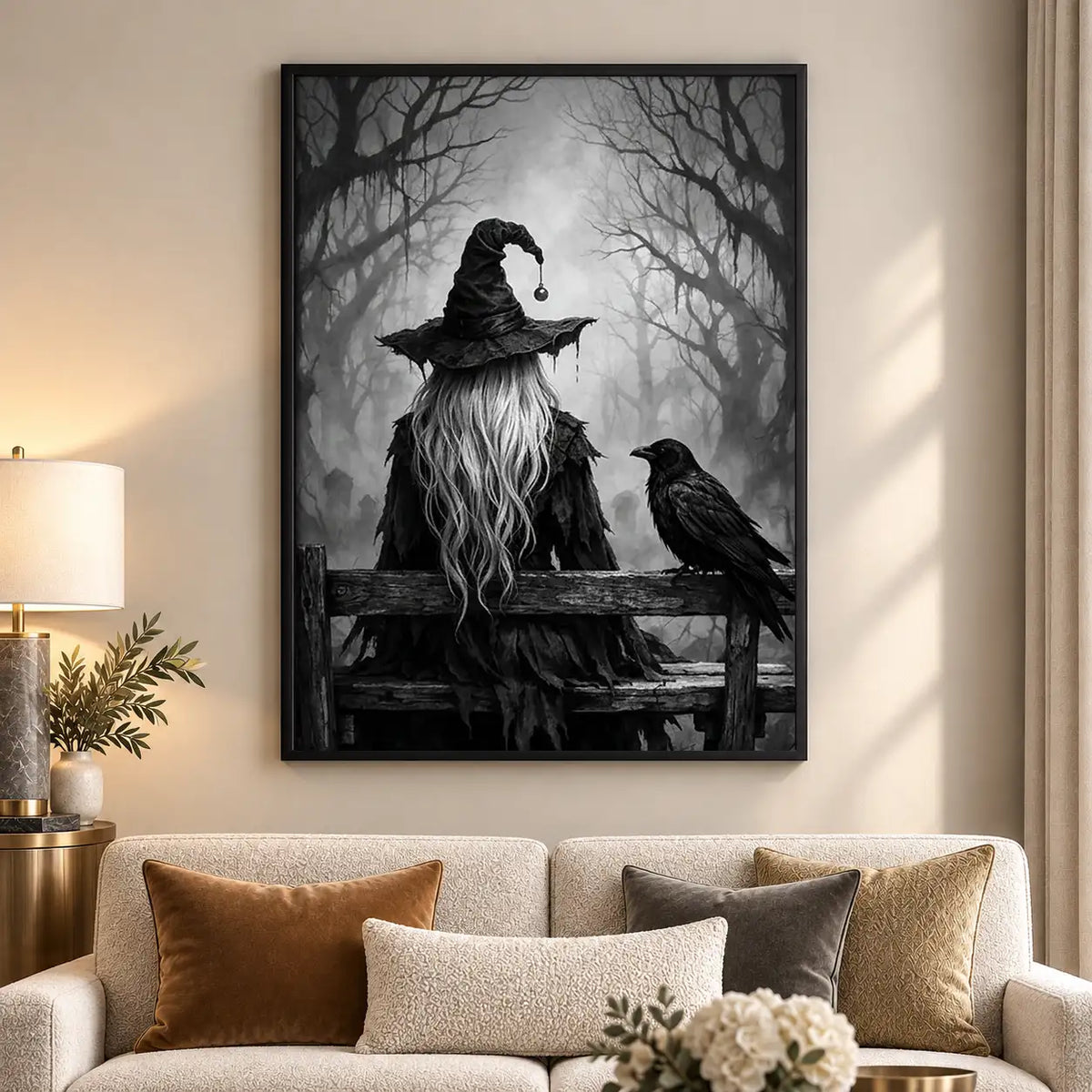 Witch and Raven on Forest Bench Wall Art 5