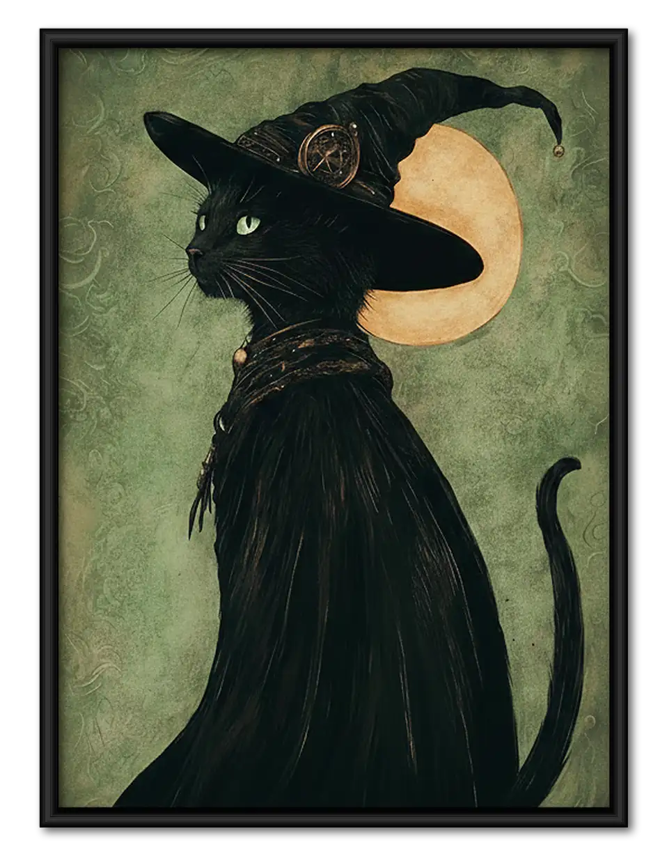Witch Black Cat beneath Full Moon Wall Art 1