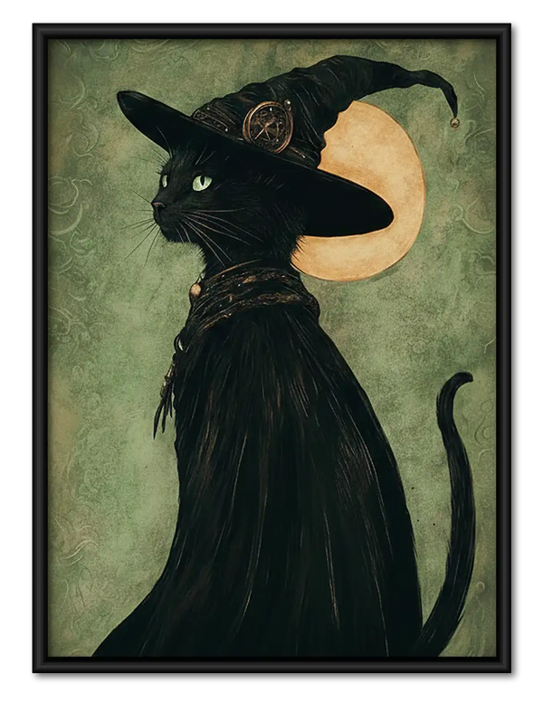 Witch Black Cat beneath Full Moon Wall Art