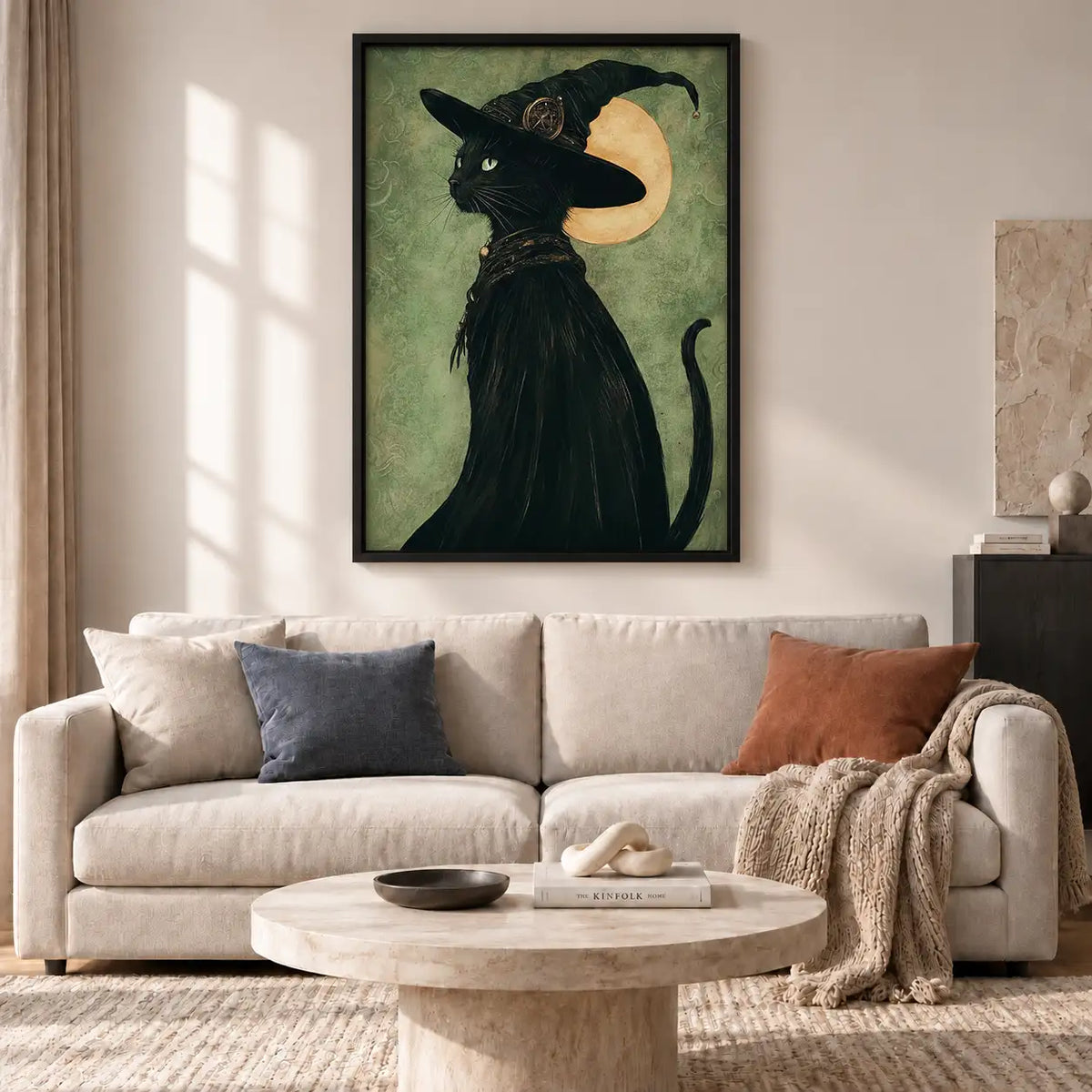 Witch Black Cat beneath Full Moon Wall Art 2