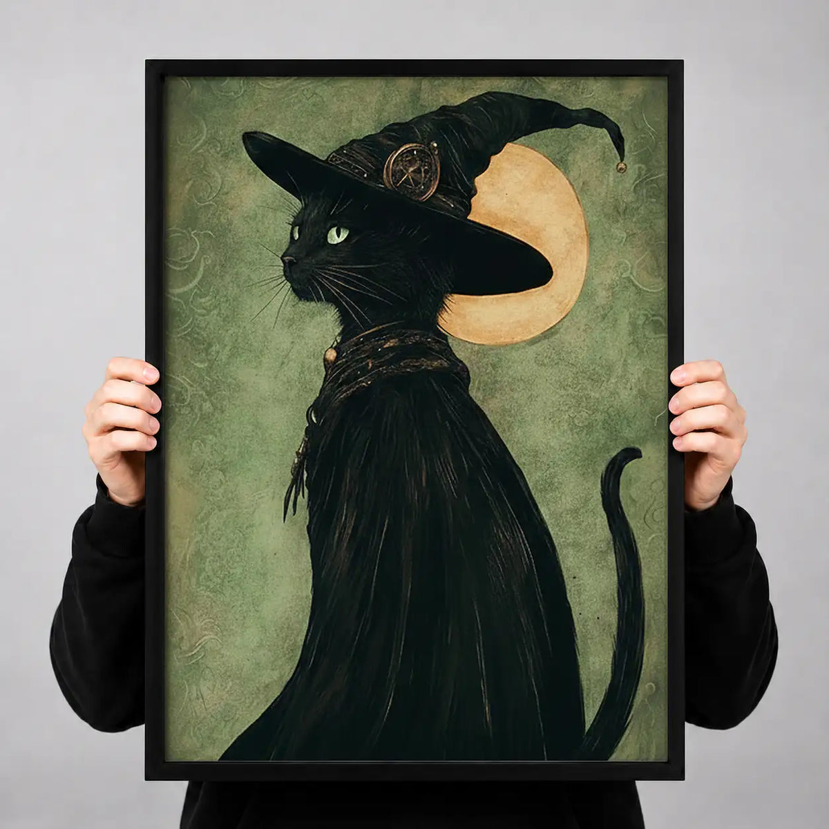 Witch Black Cat beneath Full Moon Wall Art 3