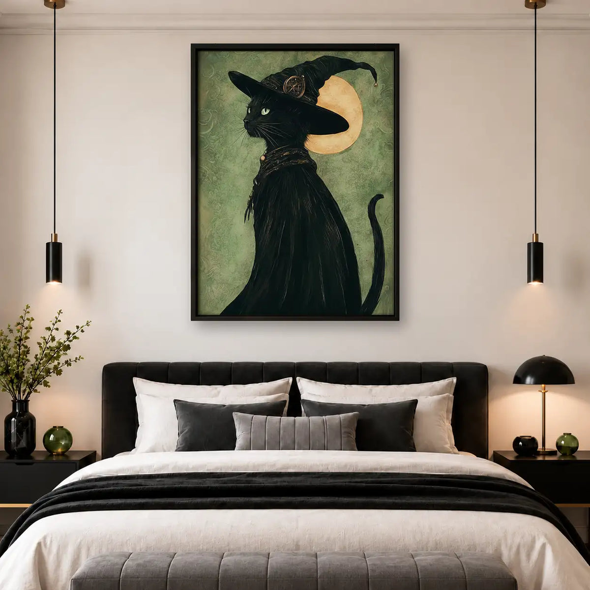Witch Black Cat beneath Full Moon Wall Art 4