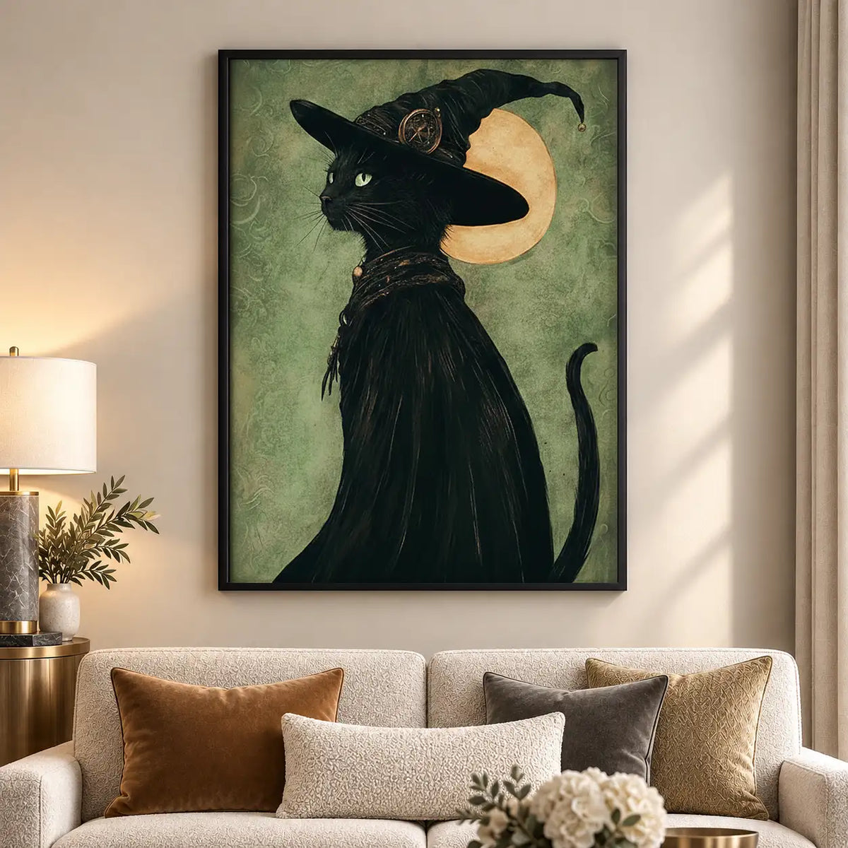 Witch Black Cat beneath Full Moon Wall Art 5