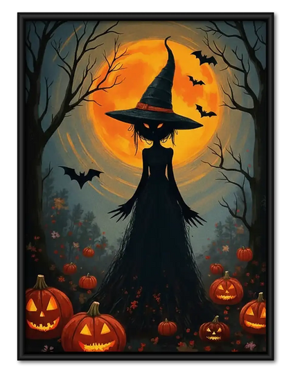 Witch Cat among Glowing Pumpkins Wall Art