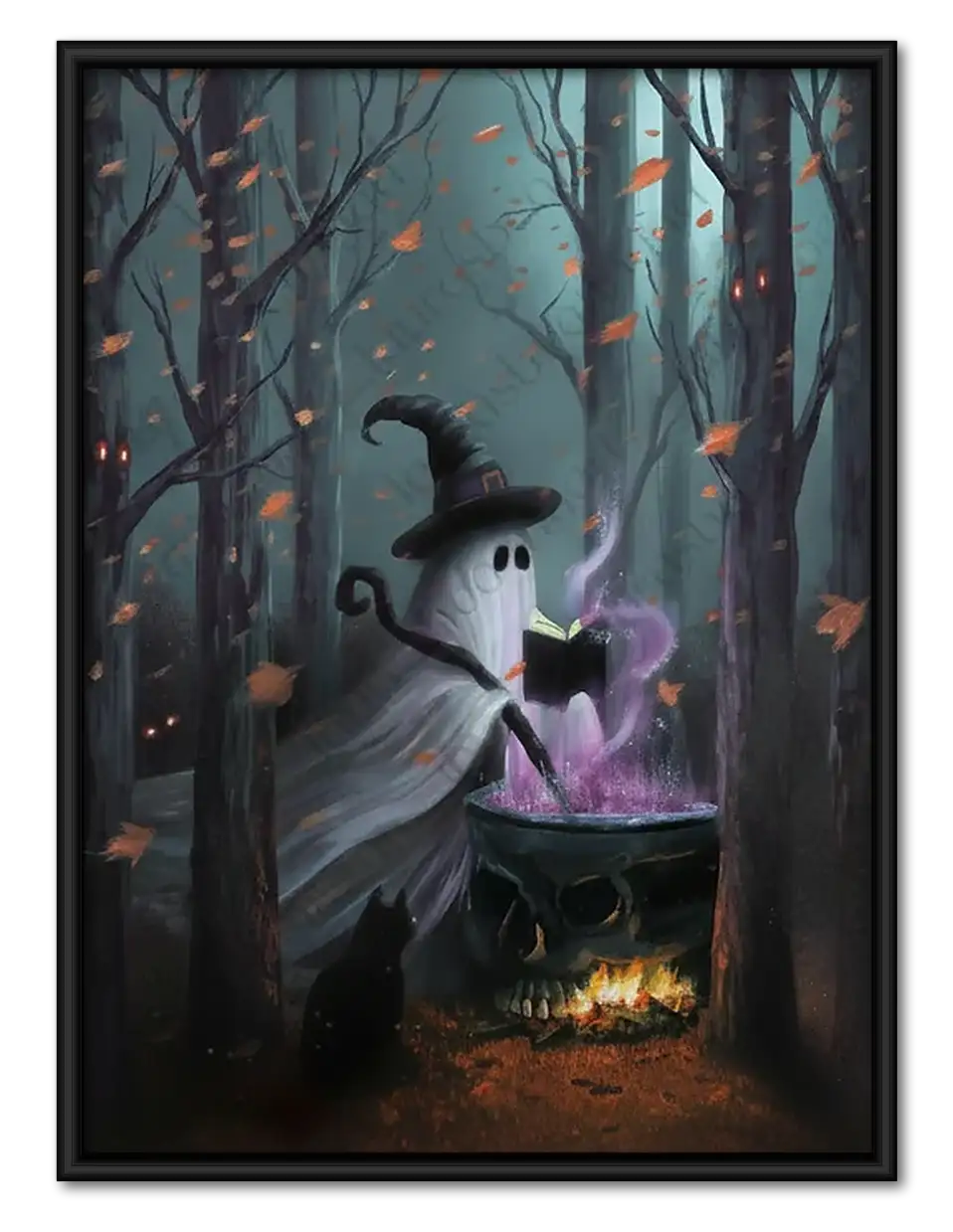 Witch Cat Brewing Forest Cauldron Wall Art 1