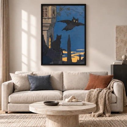 Witch Cat on Rooftop at Dusk Wall Art 2