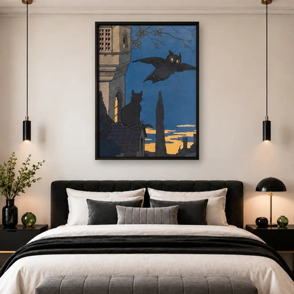 Witch Cat on Rooftop at Dusk Wall Art 4