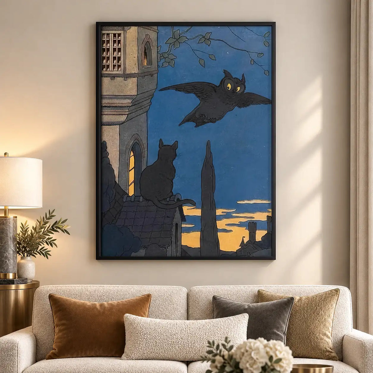 Witch Cat on Rooftop at Dusk Wall Art 5
