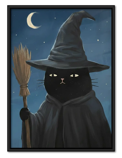 Witch Cat under Crescent Moon Wall Art 1
