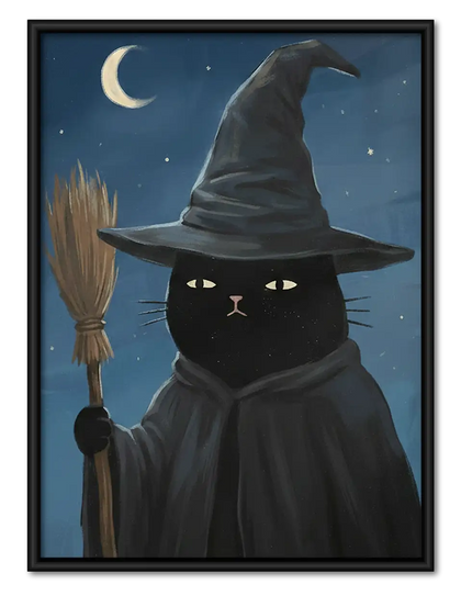 Witch Cat under Crescent Moon Wall Art