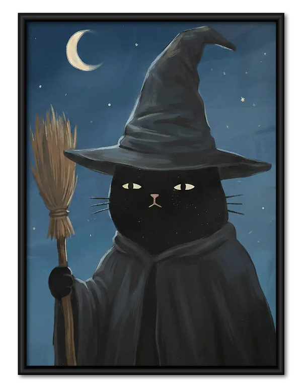 Witch Cat under Crescent Moon Wall Art