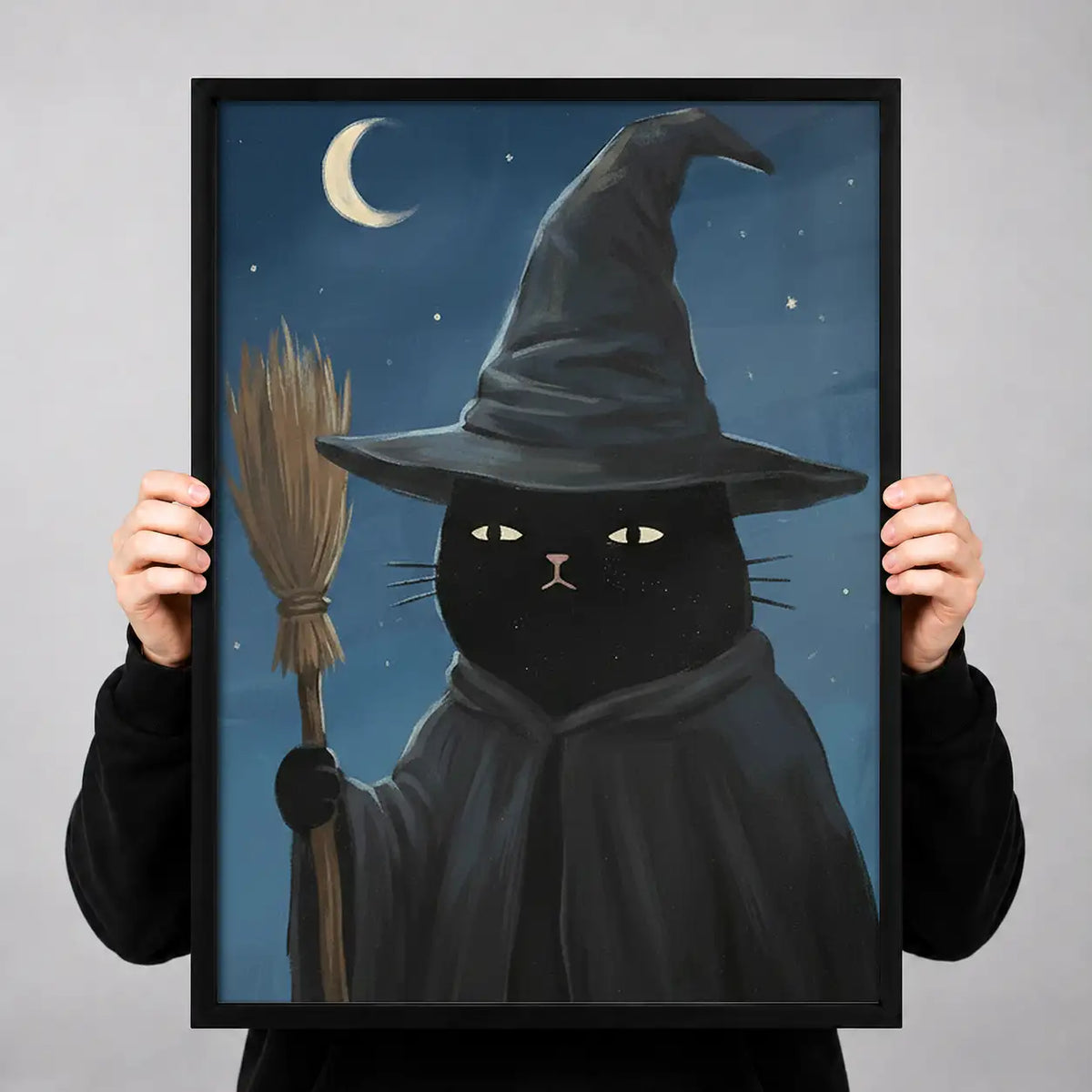 Witch Cat under Crescent Moon Wall Art 3