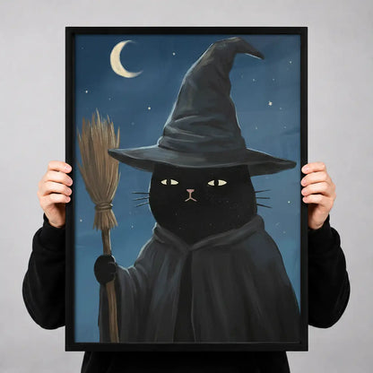 Witch Cat under Crescent Moon Wall Art 3