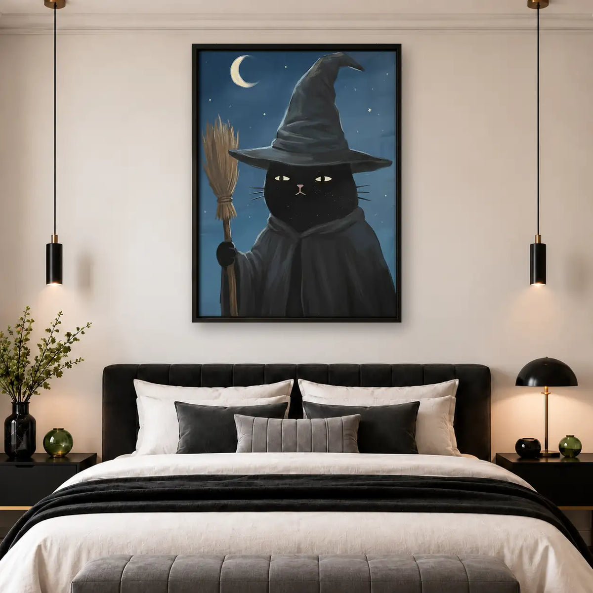 Witch Cat under Crescent Moon Wall Art 4