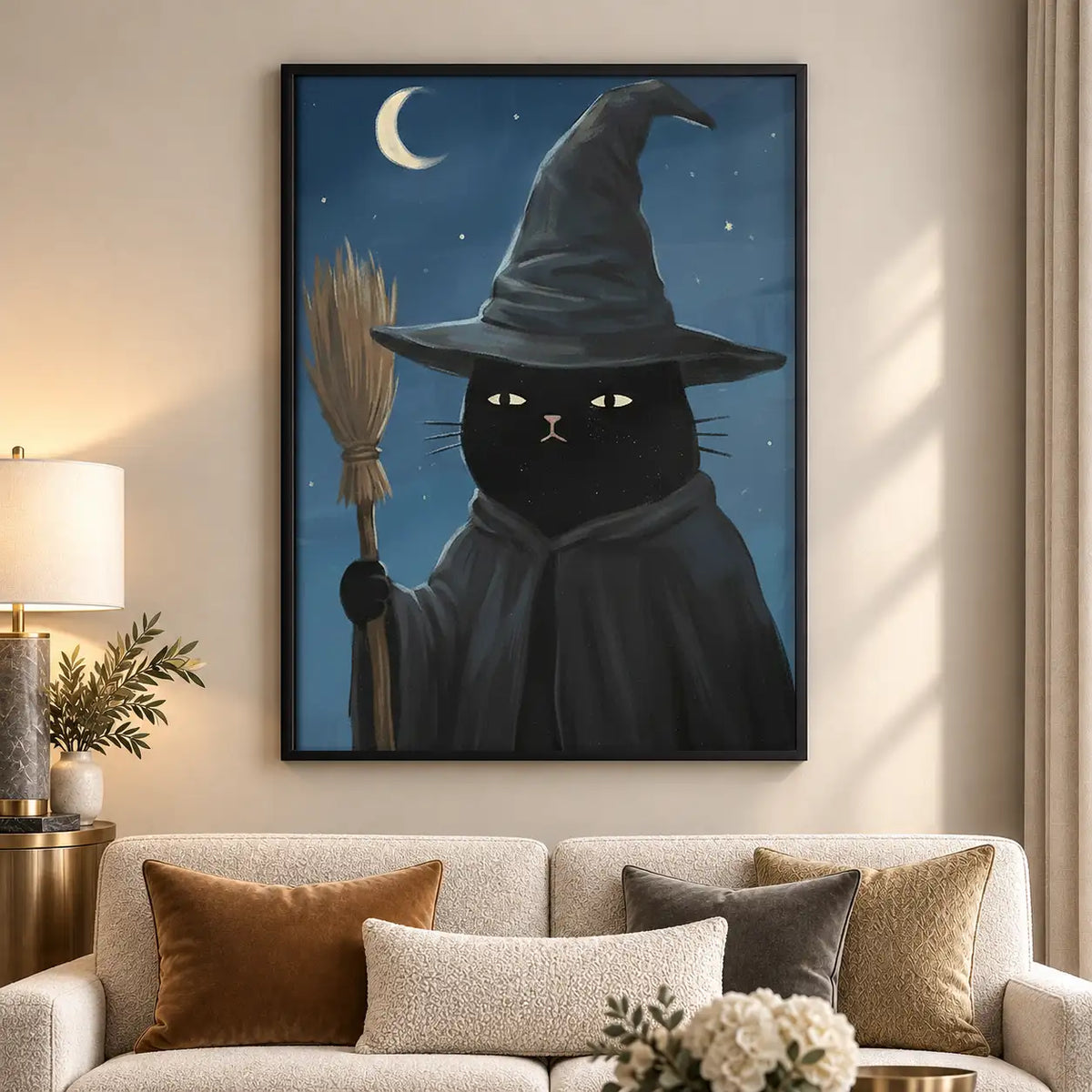 Witch Cat under Crescent Moon Wall Art 5