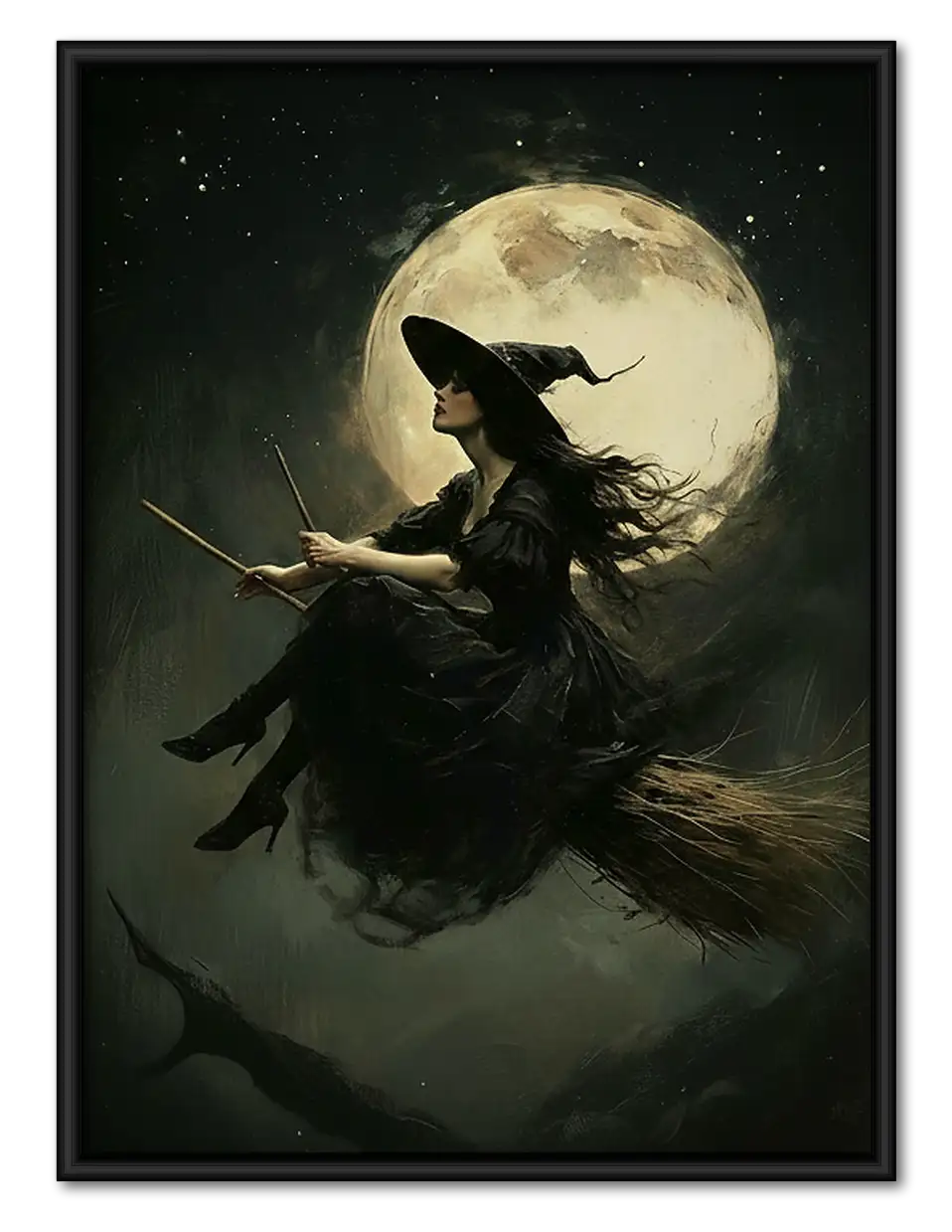 Witch Flying Across Full Moon Wall Art 1