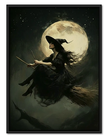 Witch Flying Across Full Moon Wall Art