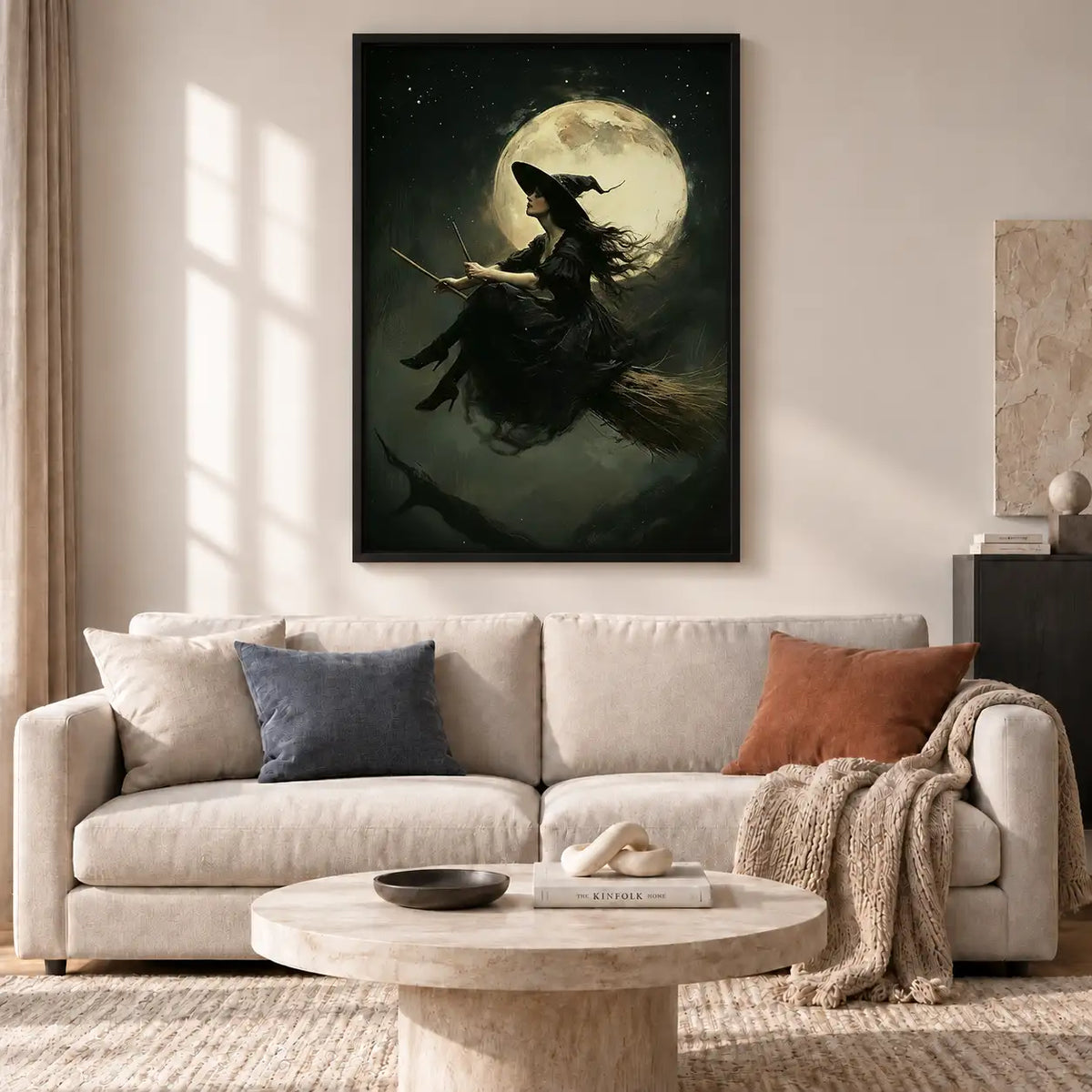 Witch Flying Across Full Moon Wall Art 2