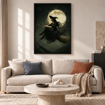 Witch Flying Across Full Moon Wall Art 2