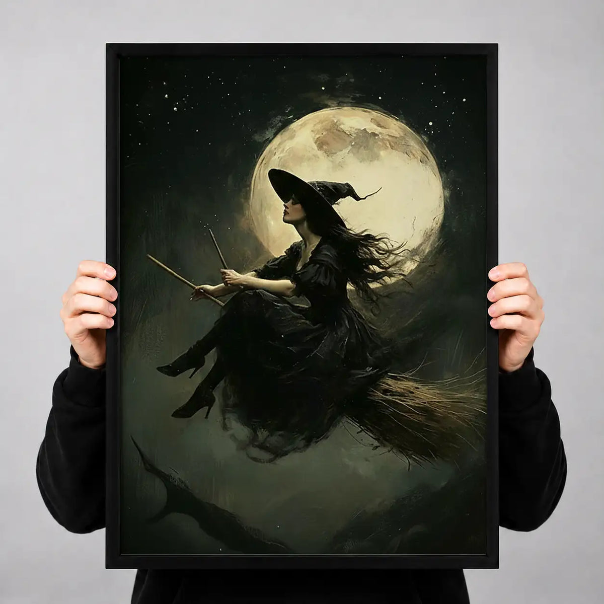 Witch Flying Across Full Moon Wall Art 3