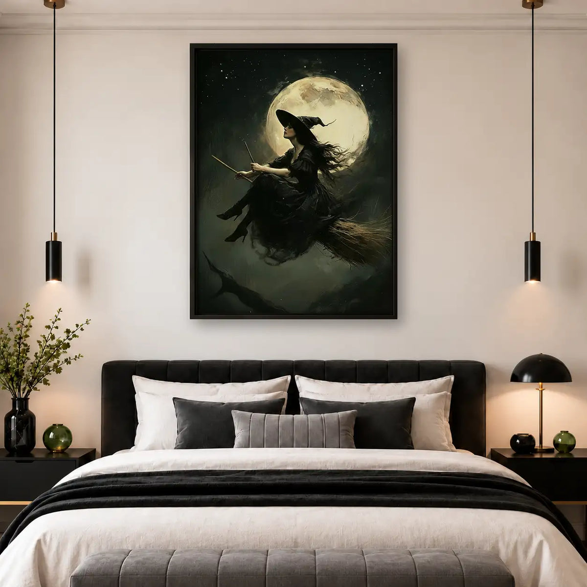 Witch Flying Across Full Moon Wall Art 4