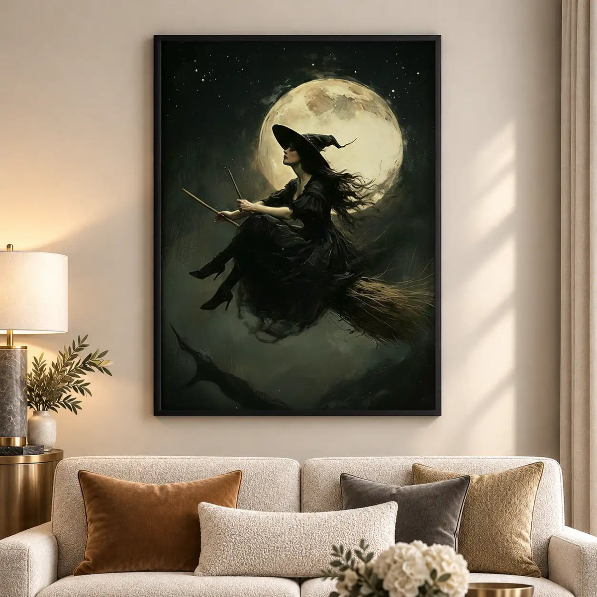 Witch Flying Across Full Moon Wall Art 5