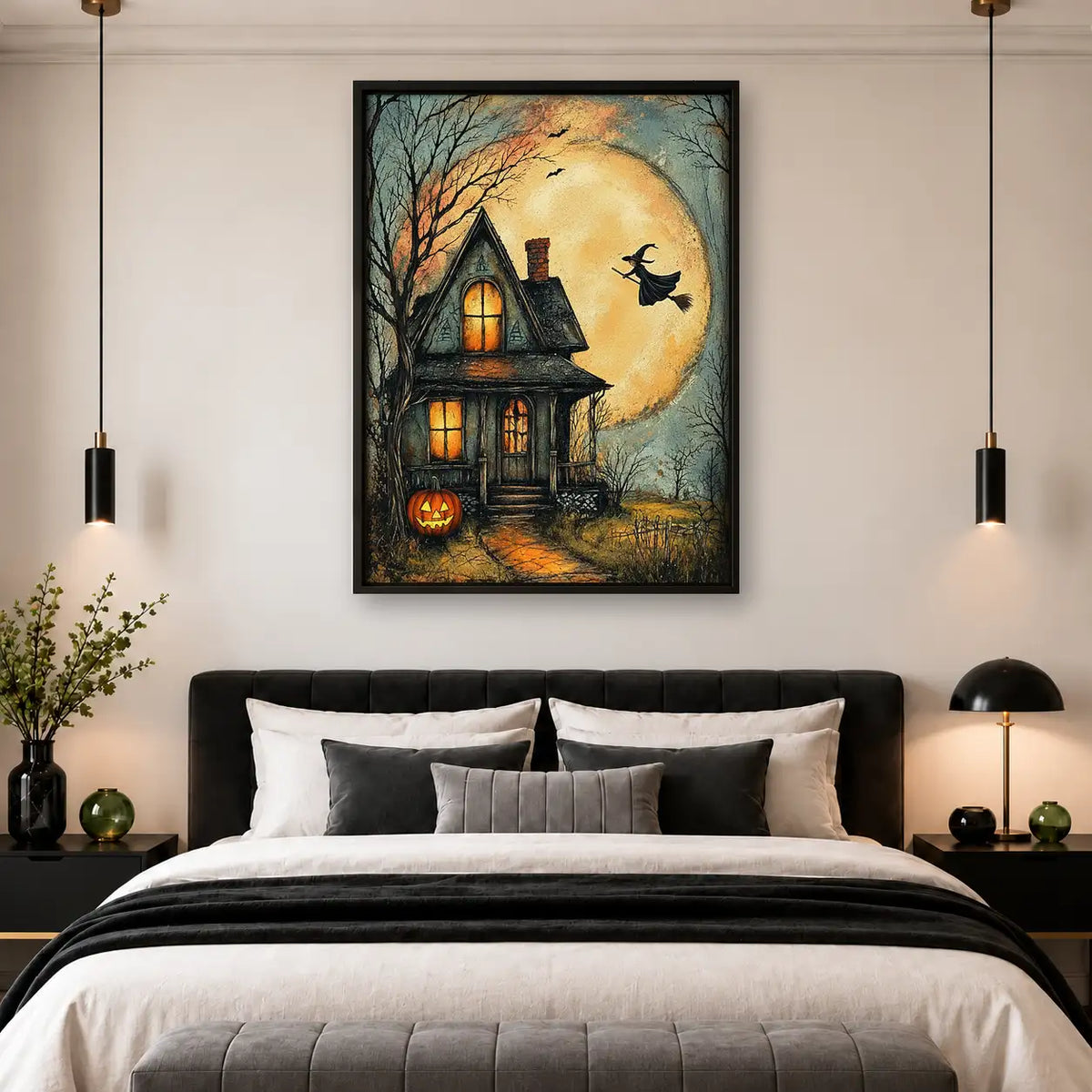 Witch Flying over Haunted House Wall Art 4